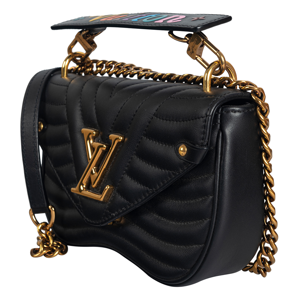 black lv purse with gold chain