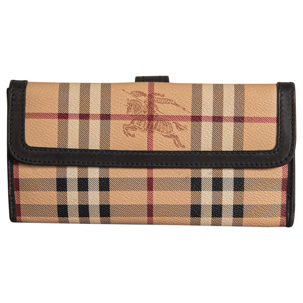 Burberry Beige/Brown Haymarket Check Coated Canvas and Leather Flap Pochette  Burberry