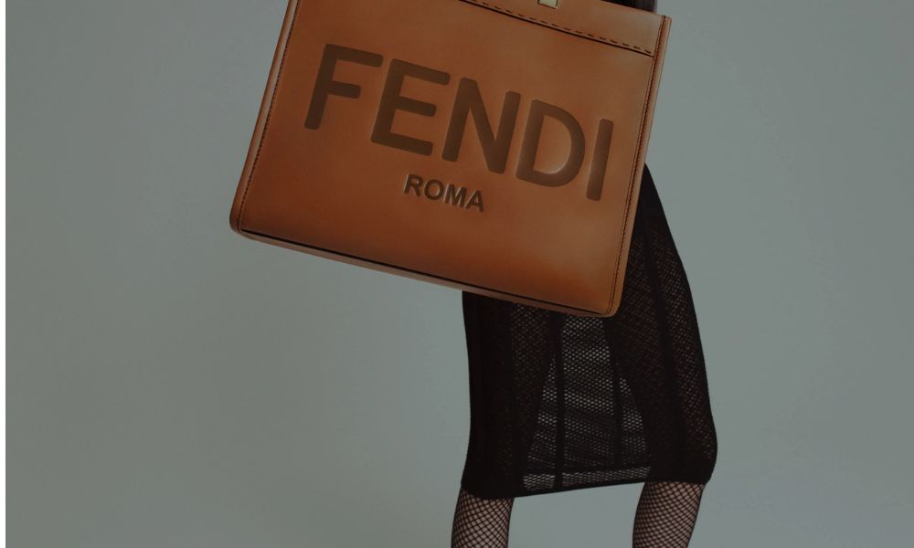 Fendi Roma Leather Large Pouch in Gray