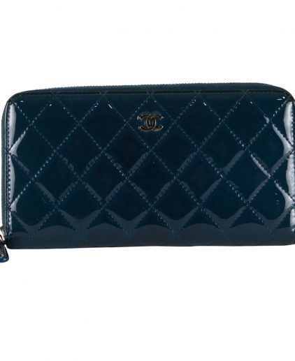 Shop Authentic Chanel Wallets Online India My Luxury Bargain CHANEL BLUE QUILTED PATENT LEATHER ZIP AROUND WALLET 7