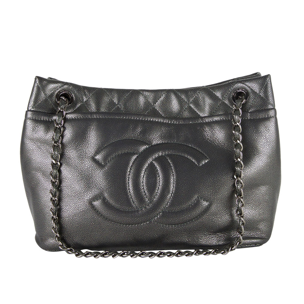 Chanel Grey CC Quilted Leather Shoulder Bag