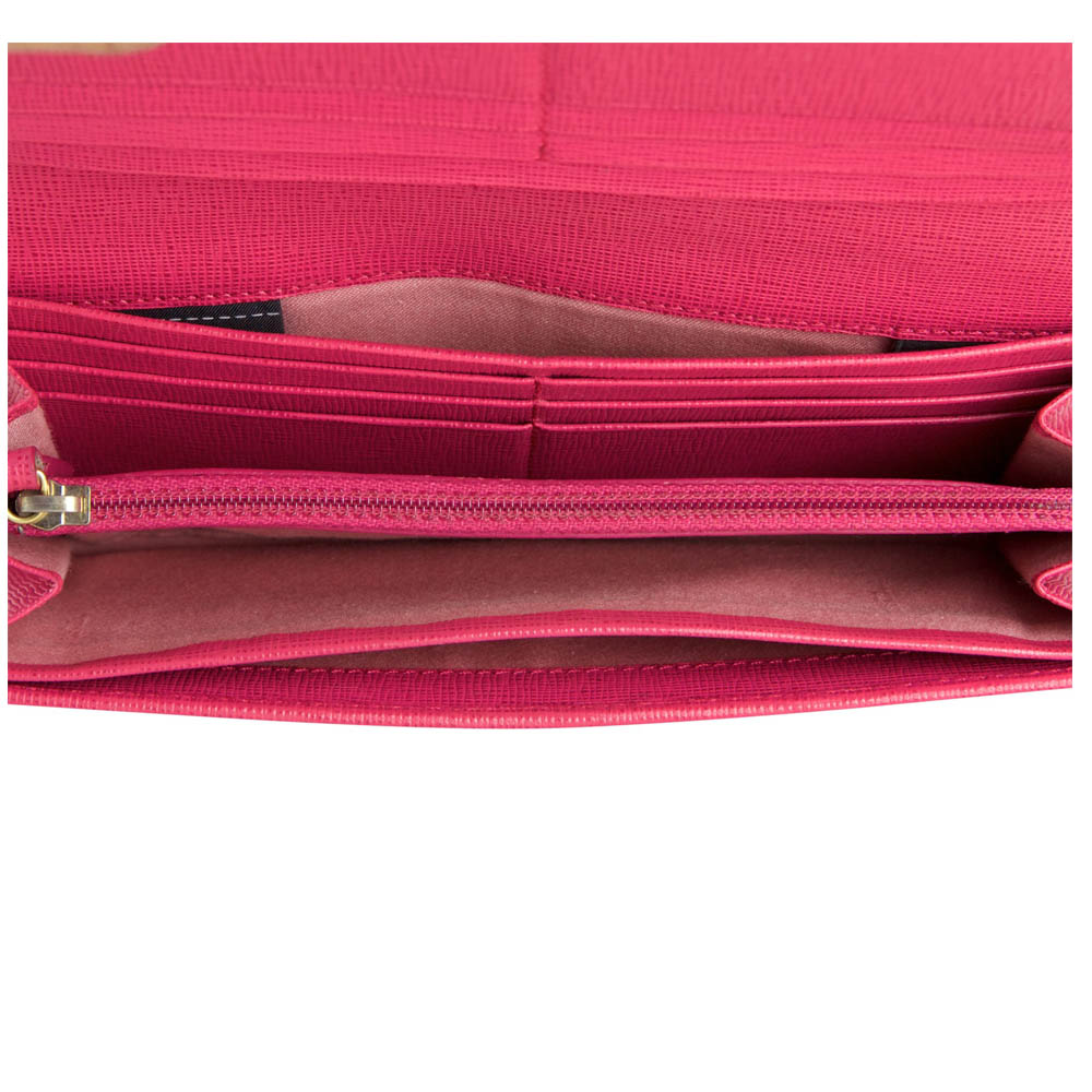 Pre-owned Fendi Pink Leather Textured Continental Flap Wallet In