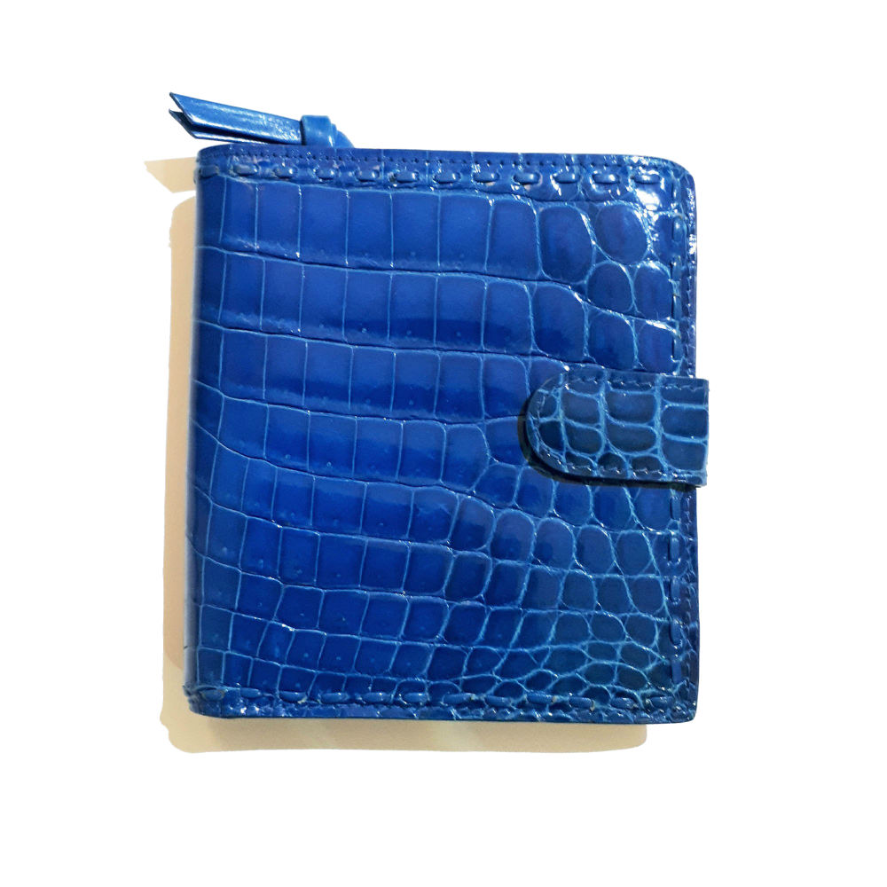 Bottega Veneta Blue Crocodile Leather Mini Wallet