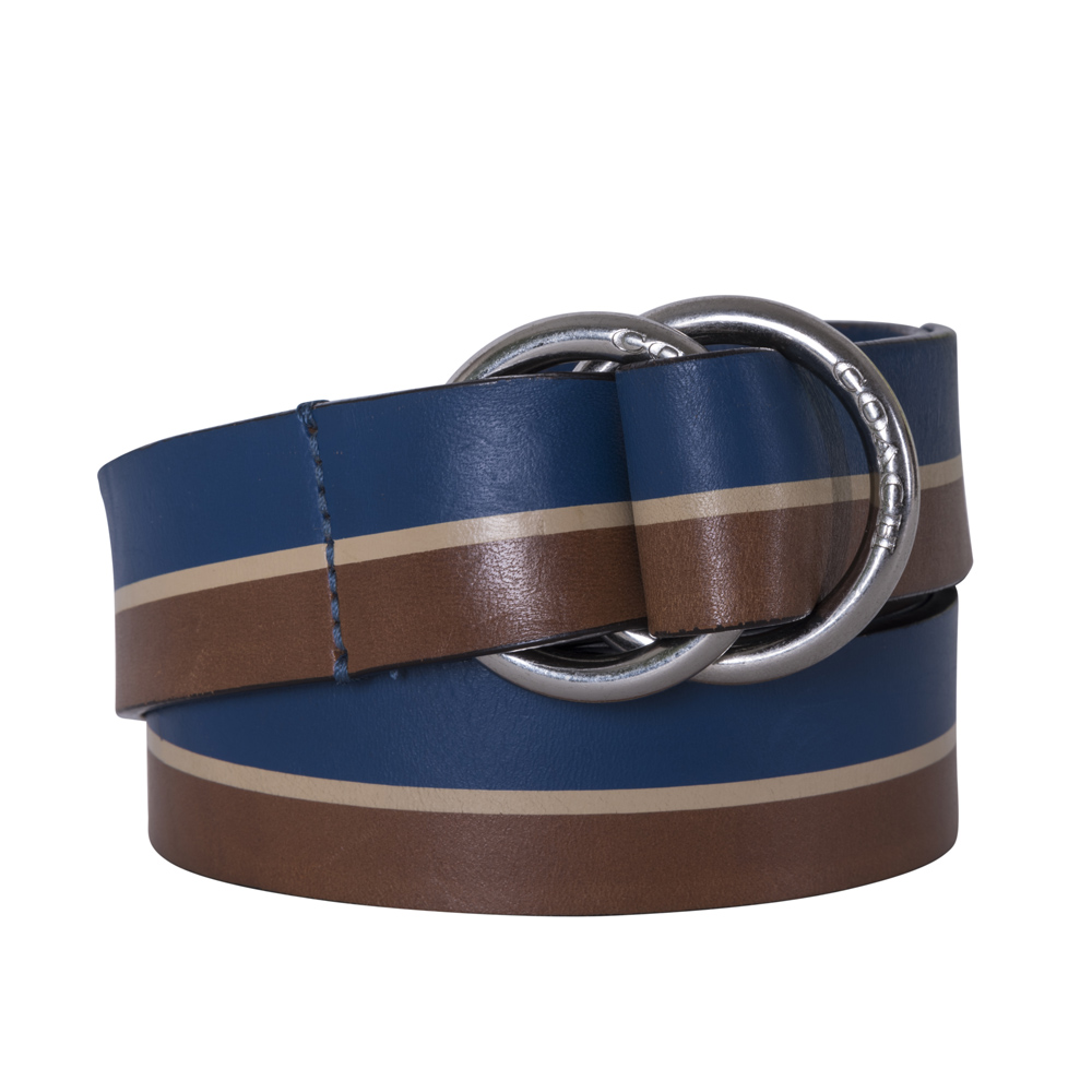 Coach Brown Blue Leather Double D Ring Belt 105cm