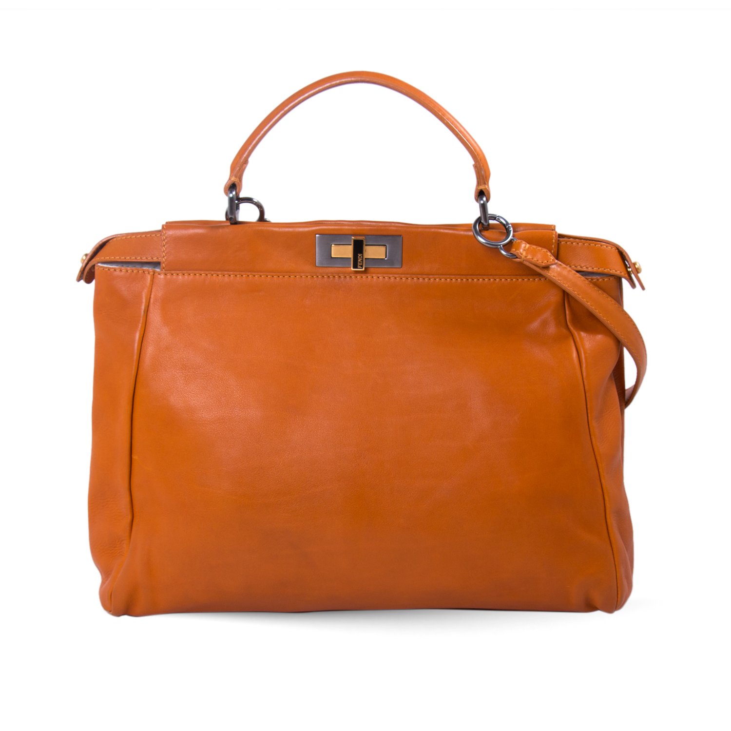 Fendi Orange Leather Large Peekaboo Top Handle Bag