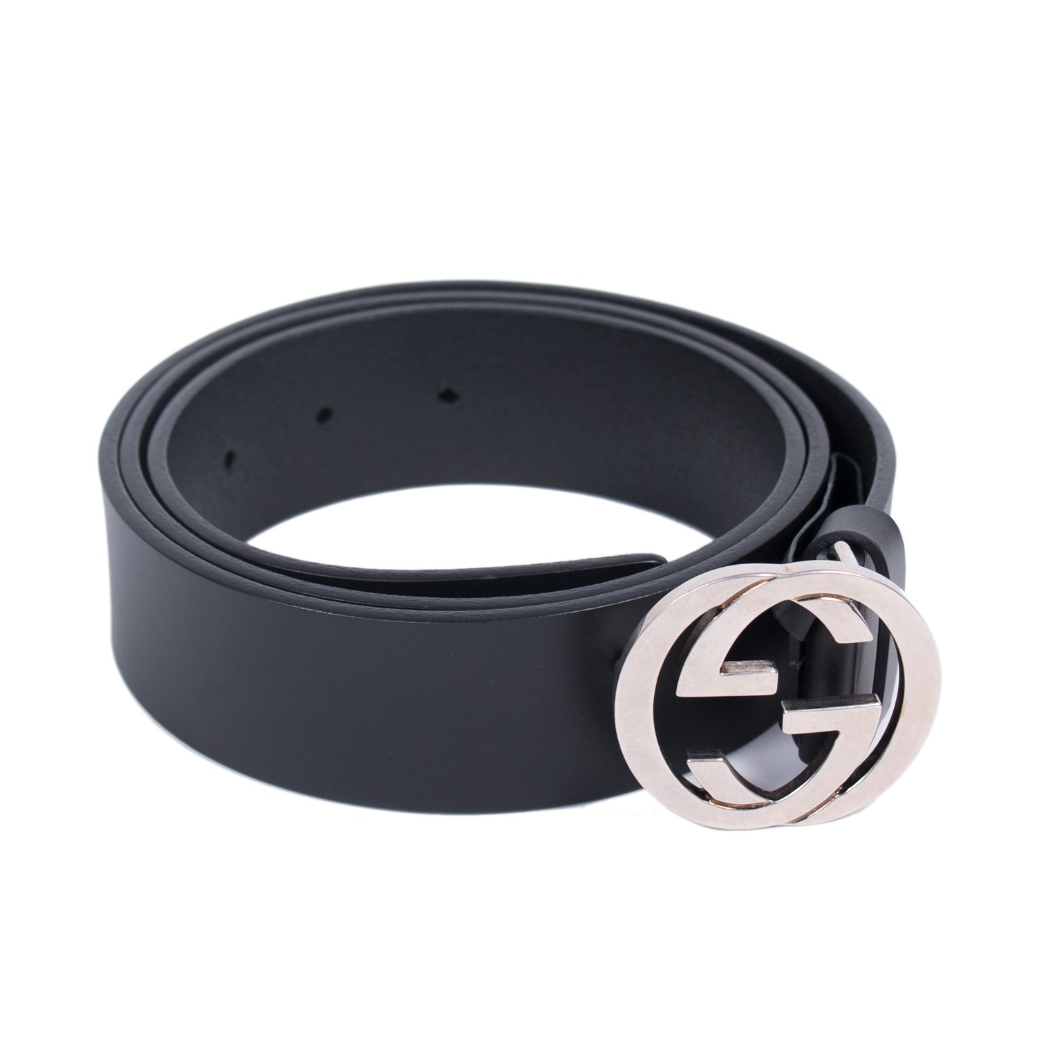Gucci Black Leather Interlocking GG Buckle Belt 100CM