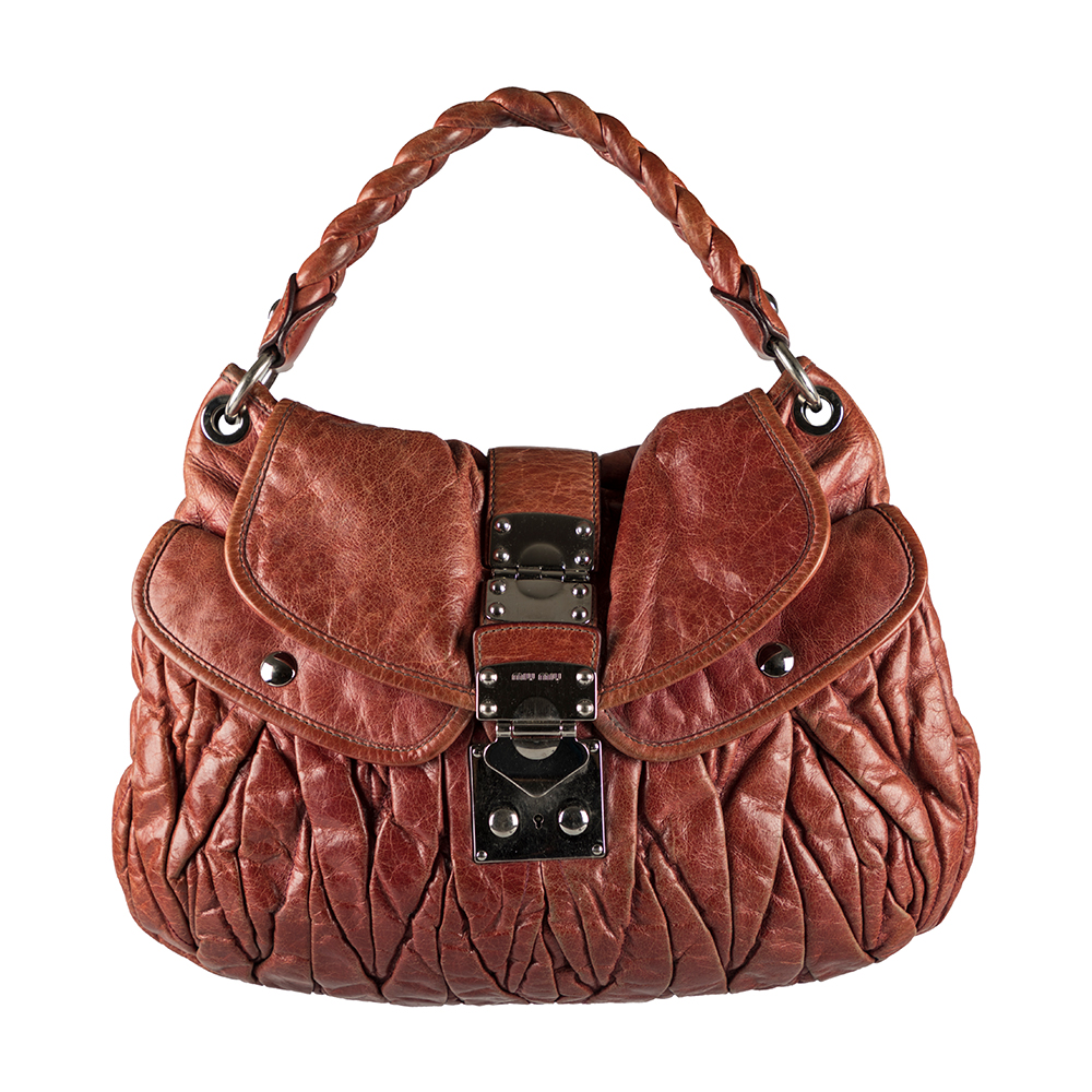 Miu Miu Brown Leather Coffer Hobo Handbag