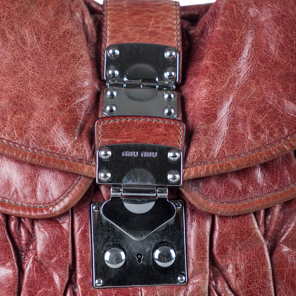 Miu Miu Brown Leather Coffer Hobo Handbag