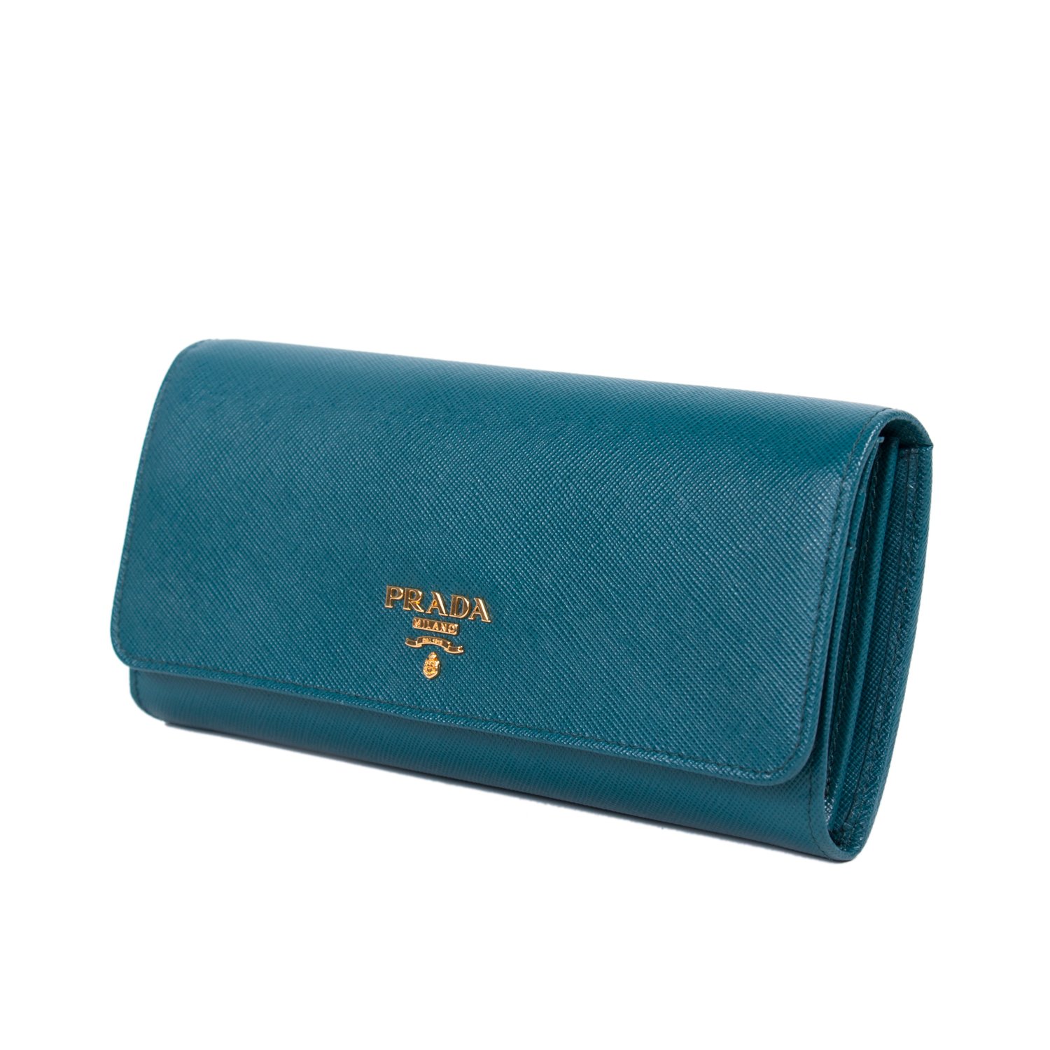 Prada Teal Saffiano Leather Continental Flap Wallet