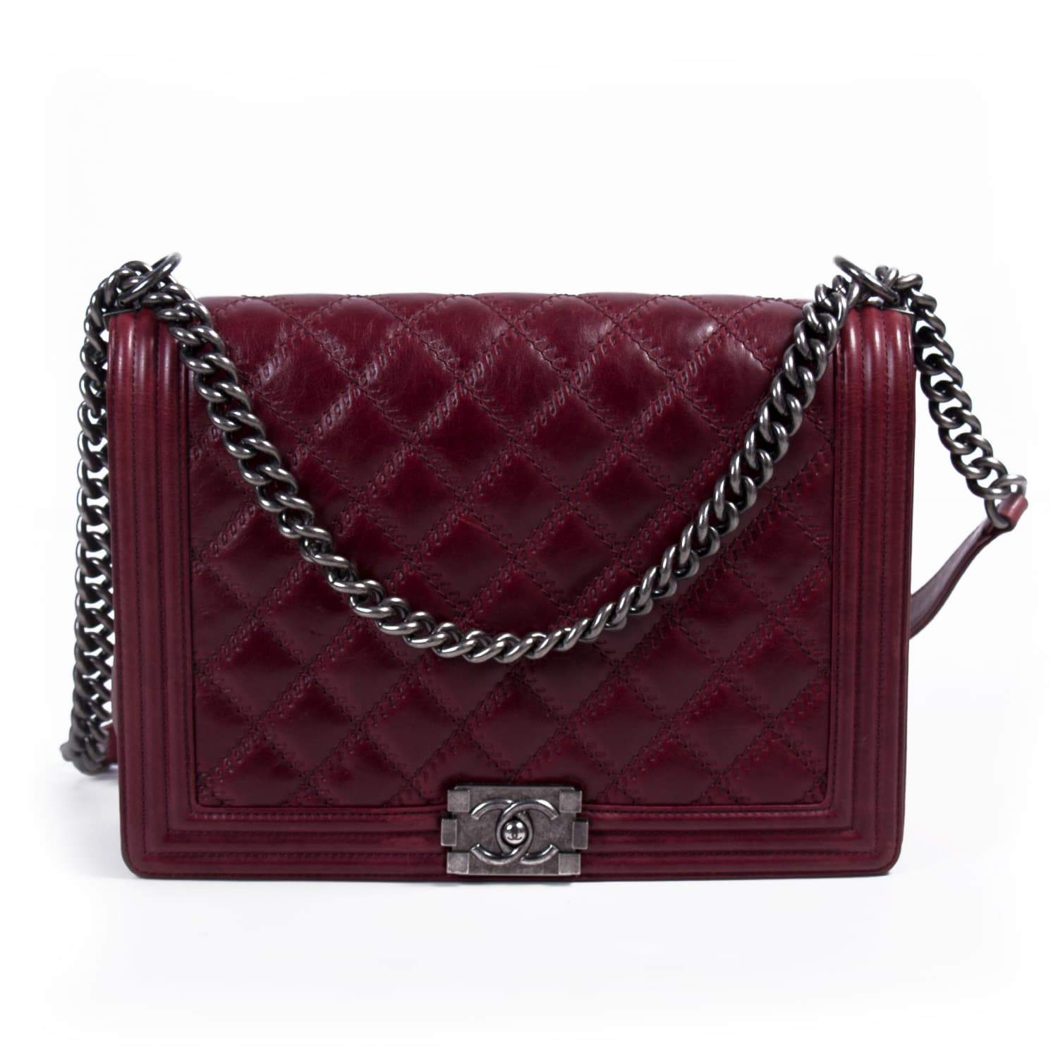 Chanel Burgundy Quilted Lambskin Leather Large Boy Bag