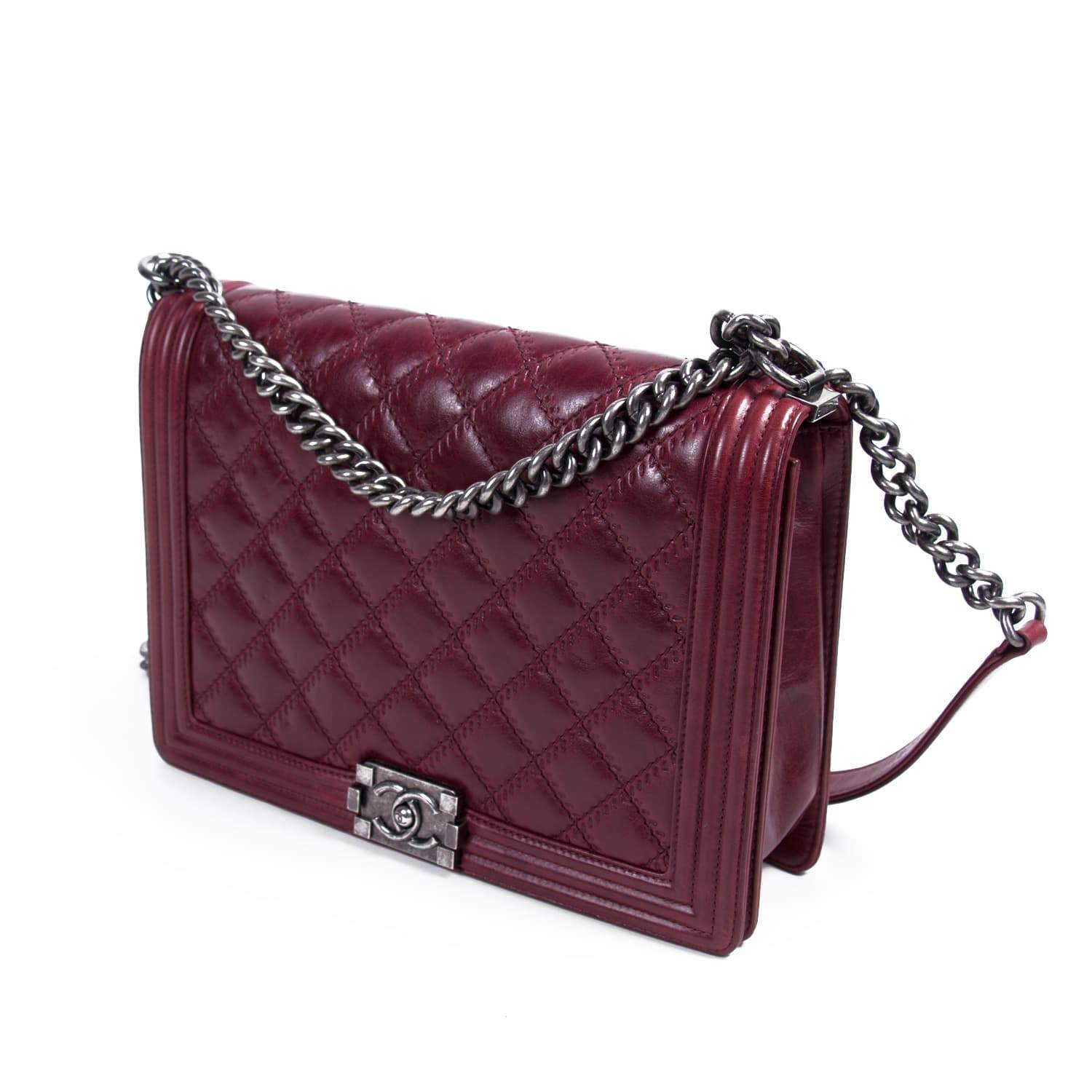 Chanel Large Burgundy Quilted Leather Large Boy Bag