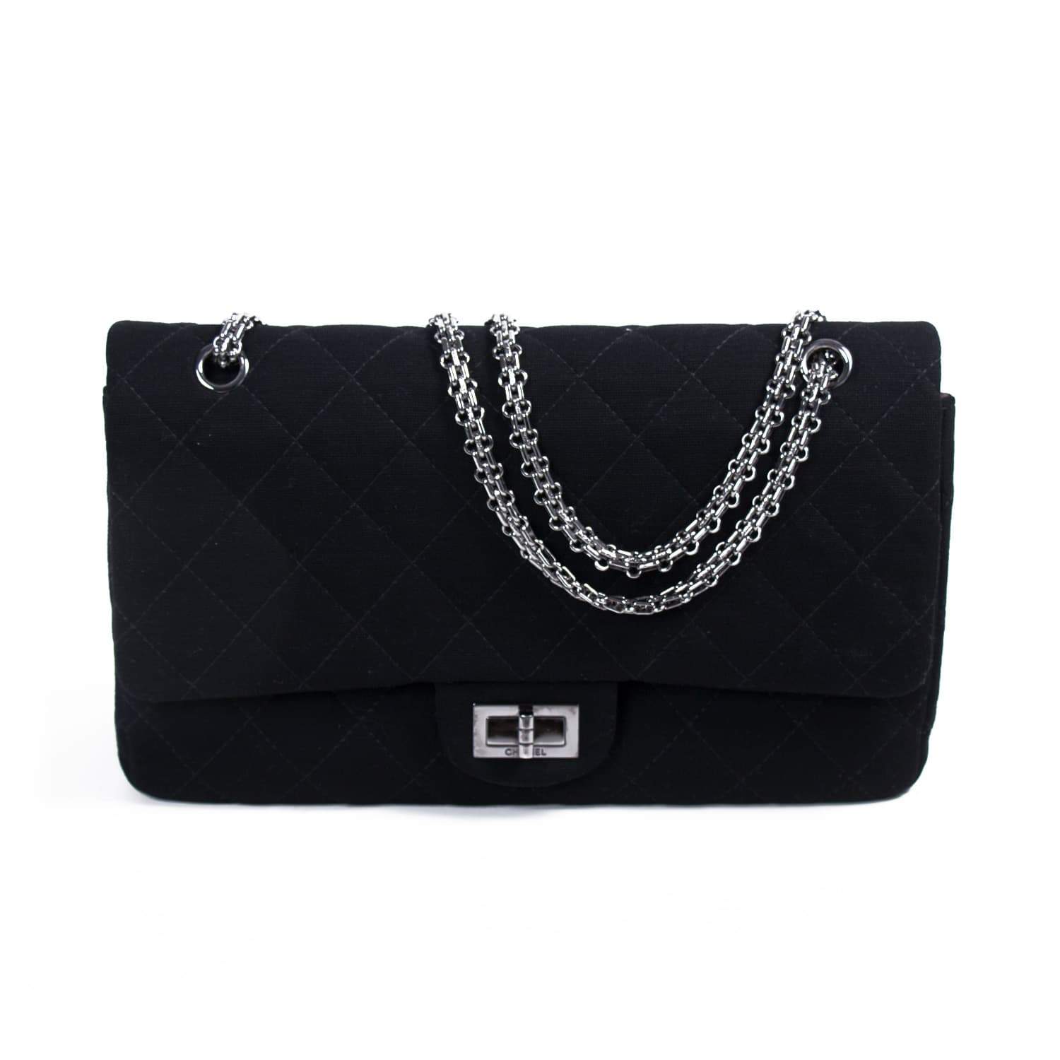 Chanel Black Quilted Jersey Reissue 227 Double Flap Bag