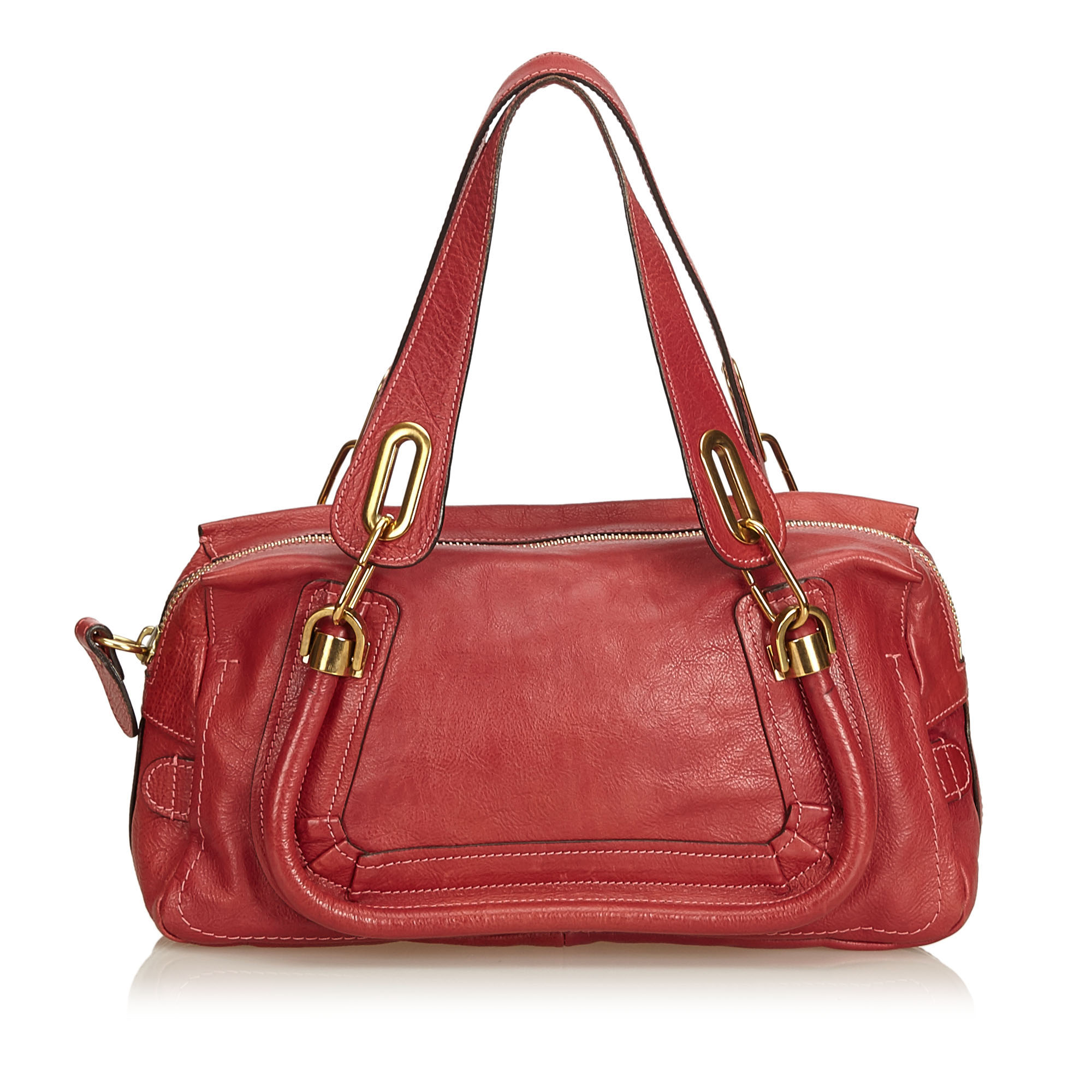 Chloe Red Leather Paraty Everyday Handbag - My Luxury Bargain