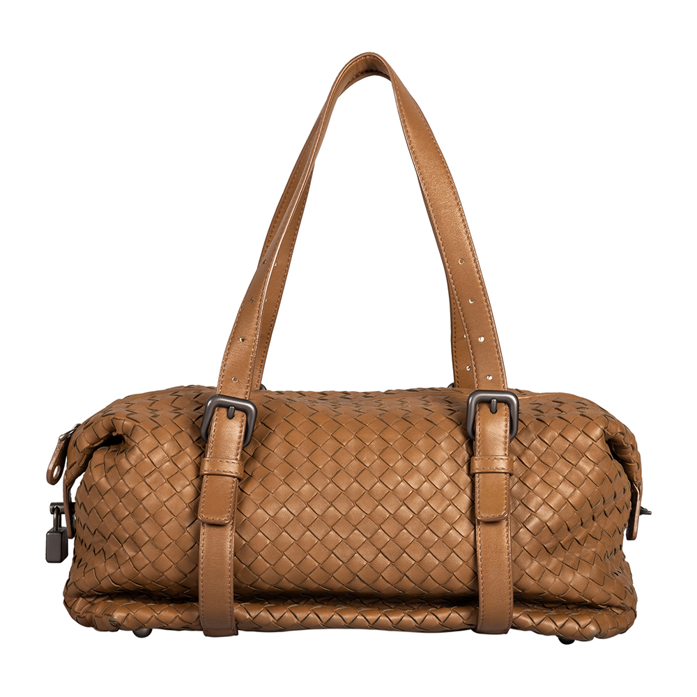 Bottega Veneta Brown Woven Leather Montaigne Satchel Bag