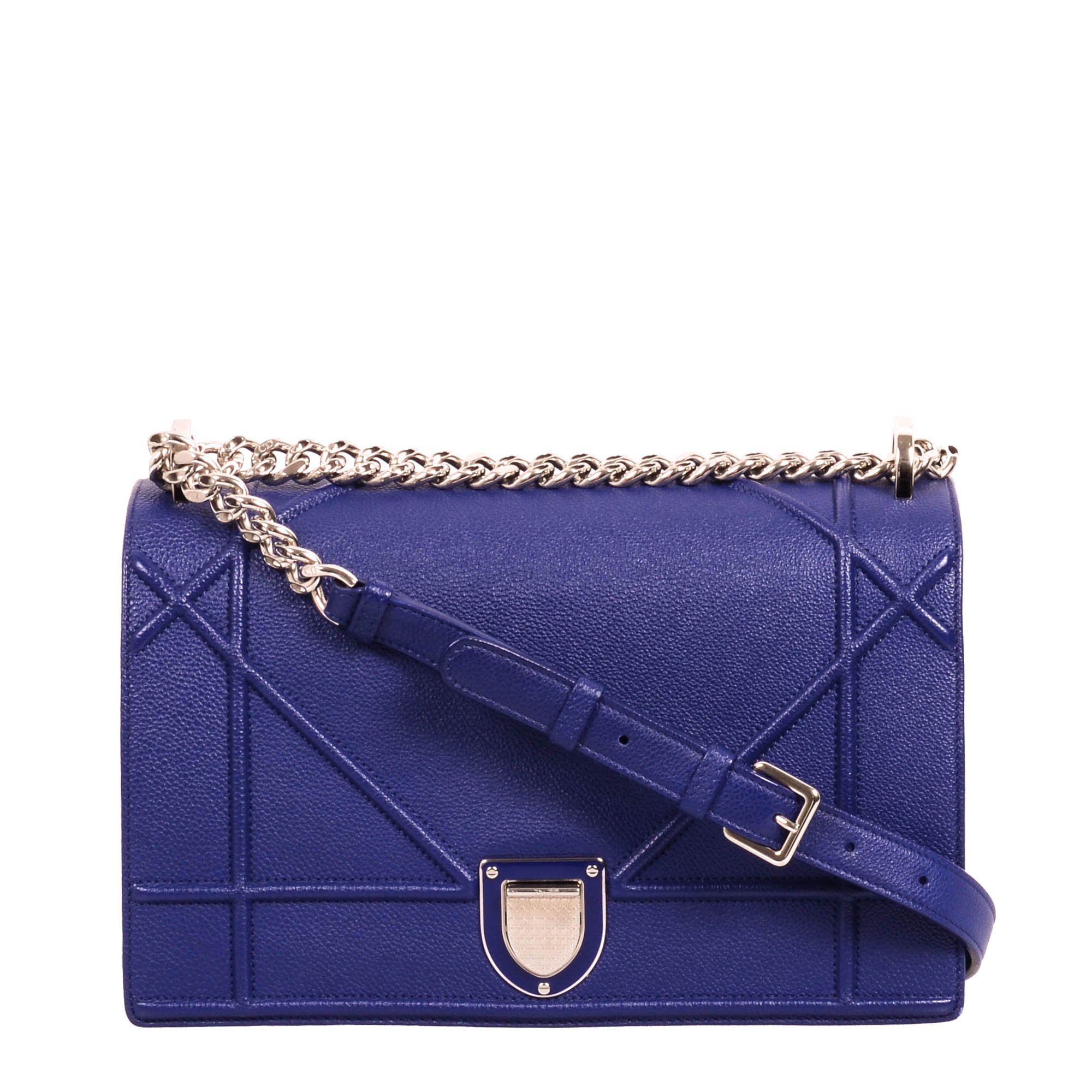 Dior Blue Grained Calfskin Leather Large Diorama Handbag