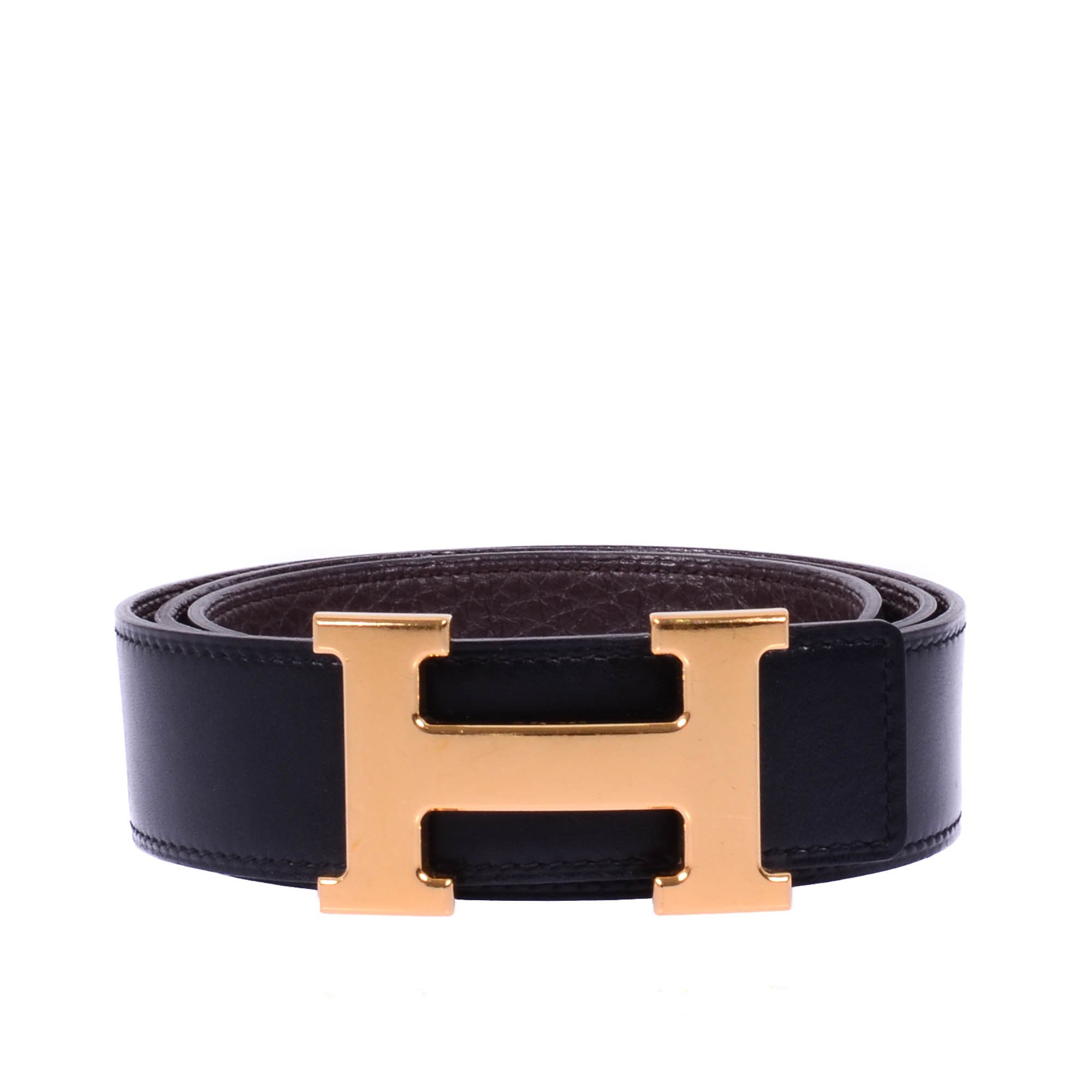 Hermes Black Brown Reversible Calf Leather Constance Buckle Belt