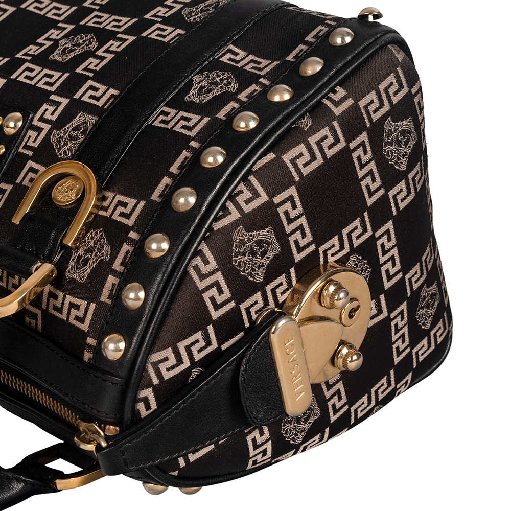 Versace Black Signature Fabric Studded Snap Out Of It Satchel