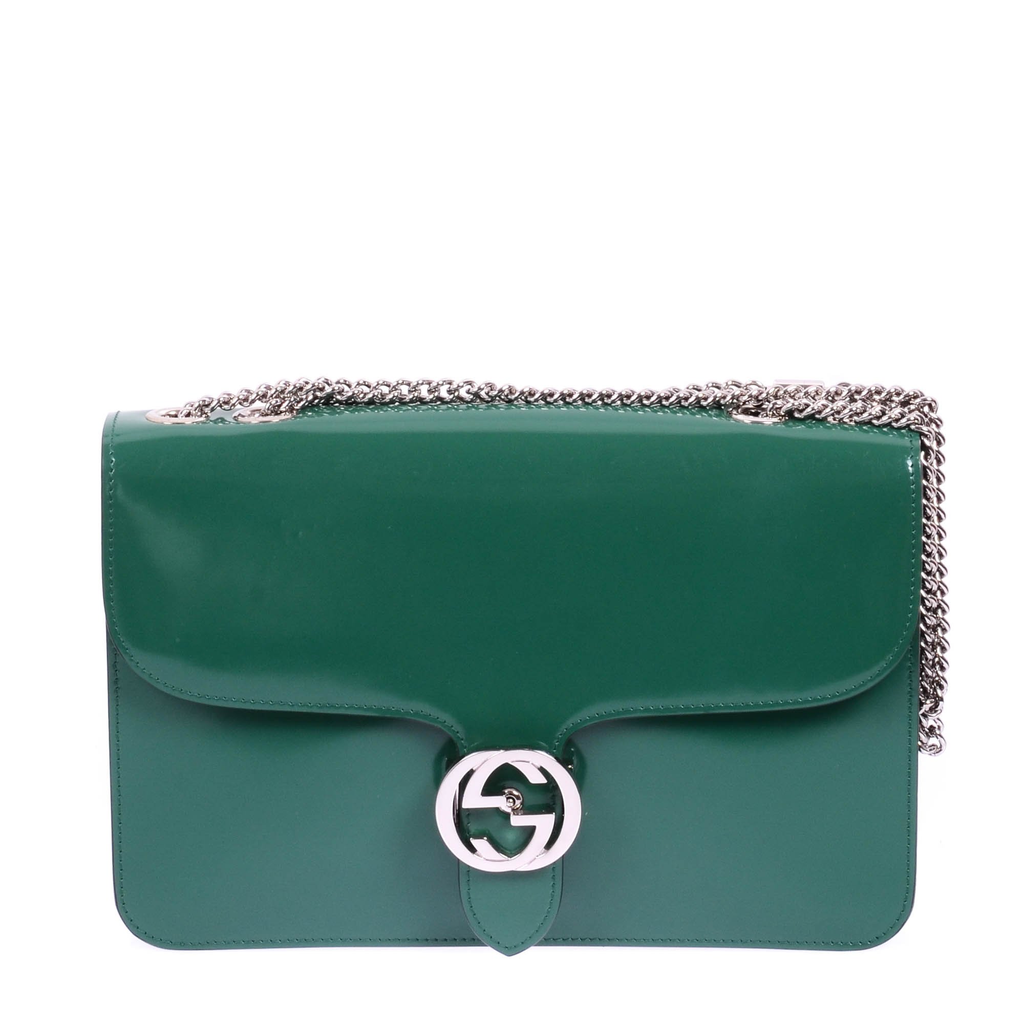 Gucci Green Patent Leather GG Shoulder Handbag