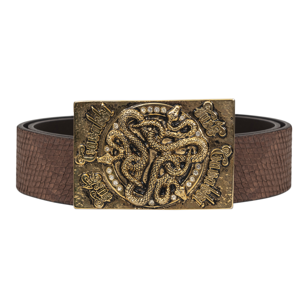 Just Cavalli Brown Leather Serpent Buckle Belt Size 34 Inch