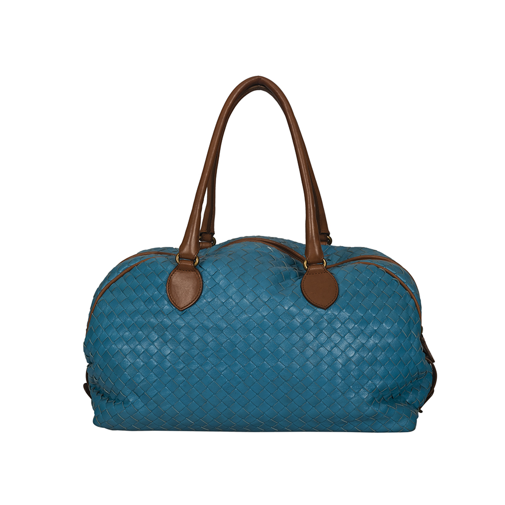 Bottega Veneta Blue Intrecciato Leather Tote Handbag