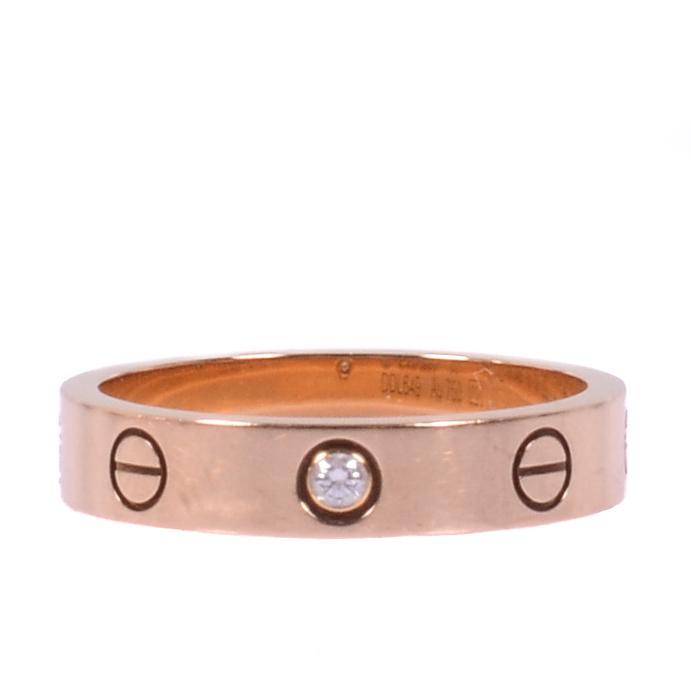 Cartier Love Diamond 18k Rose Gold Band Ring Size 53
