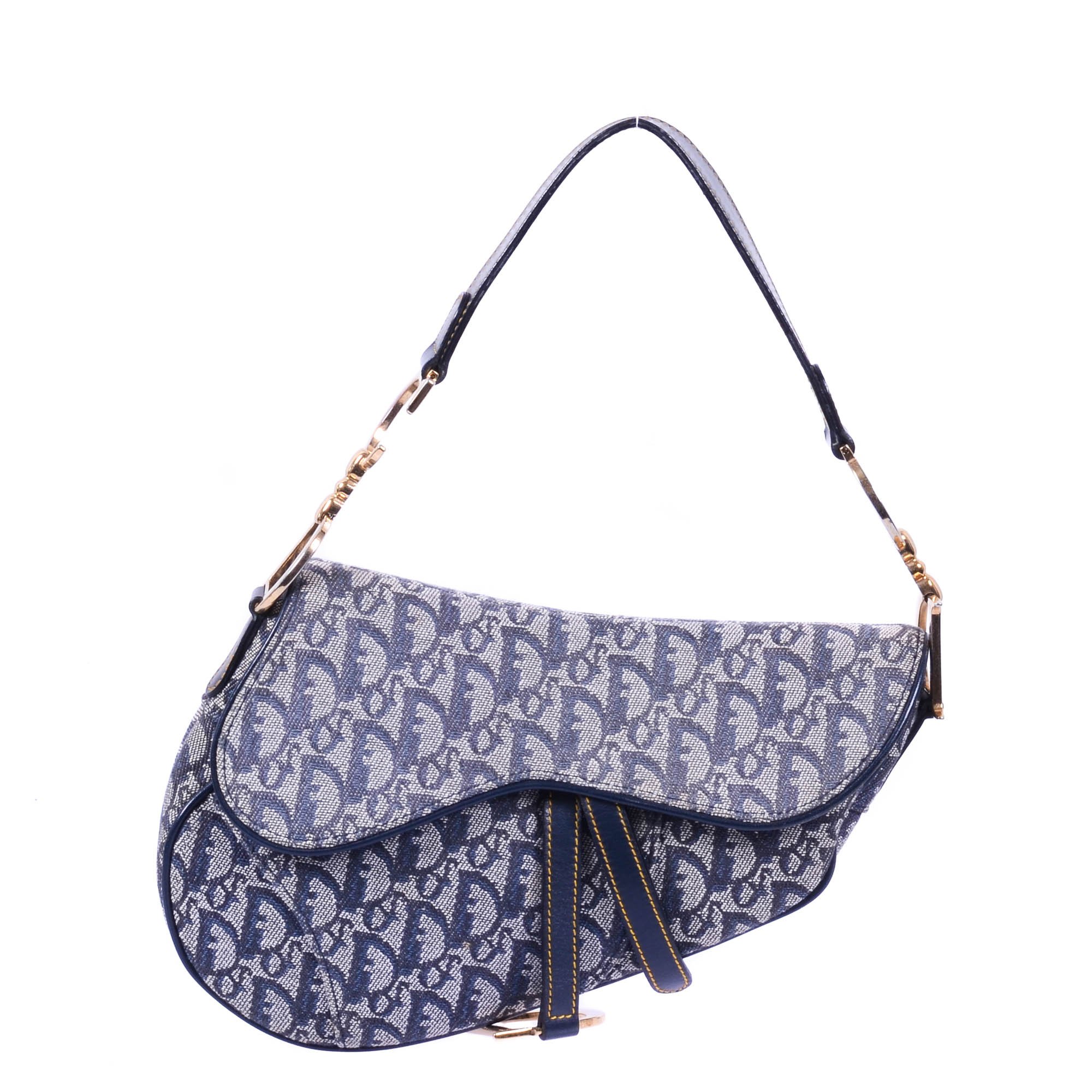 Dior Blue Canvas Leather Saddle Handbag