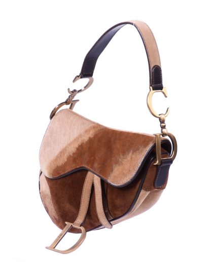 Dior Brown Pony Hair Embossed Suede Saddle Handbag