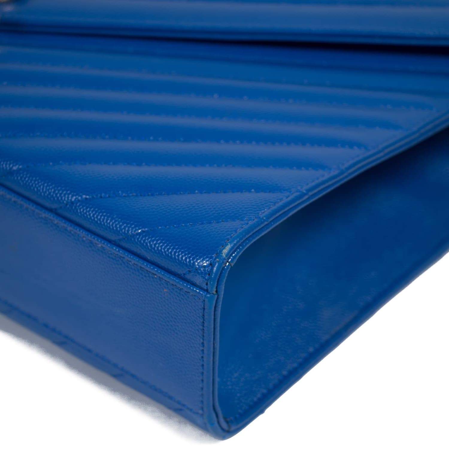 Saint Laurent Blue Leather Monogram Envelope Shoulder Bag