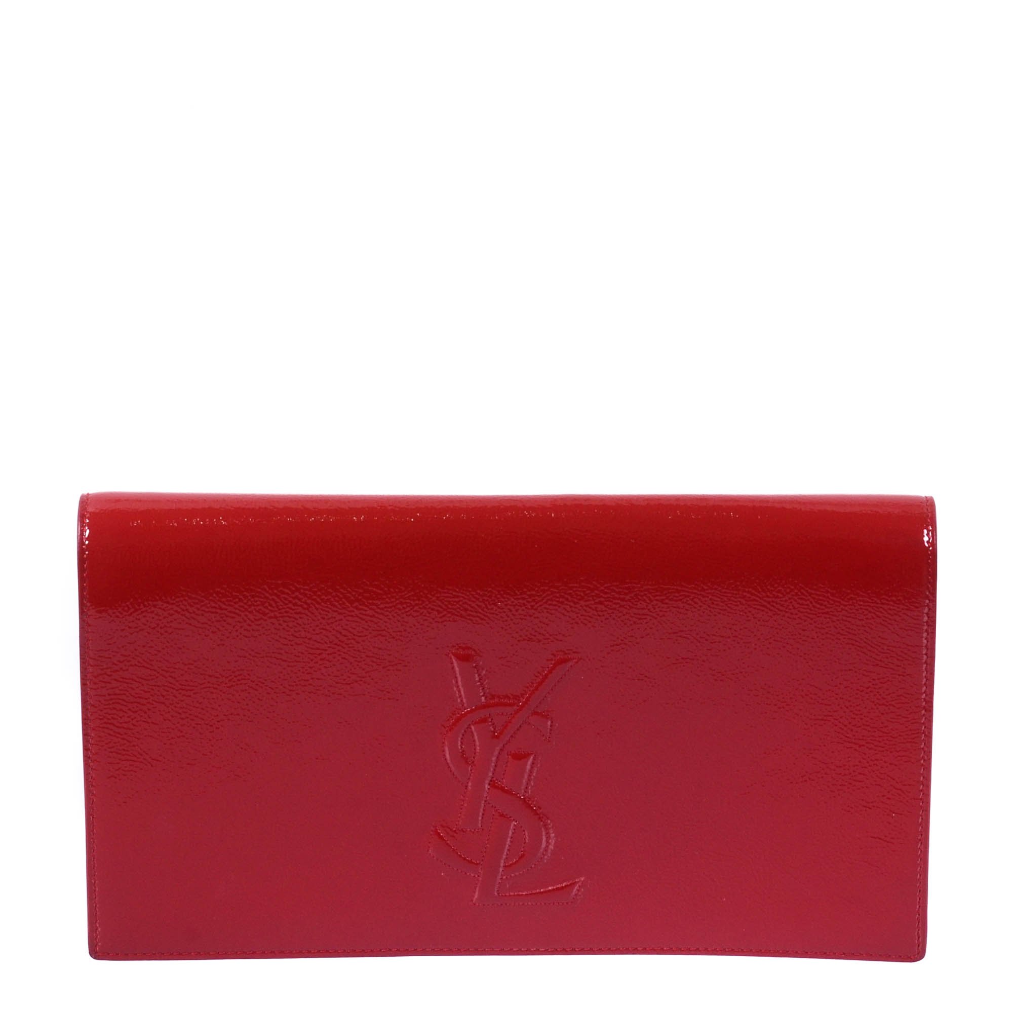 Saint Laurent Paris Red Patent Leather Belle De Jour Flap Clutch