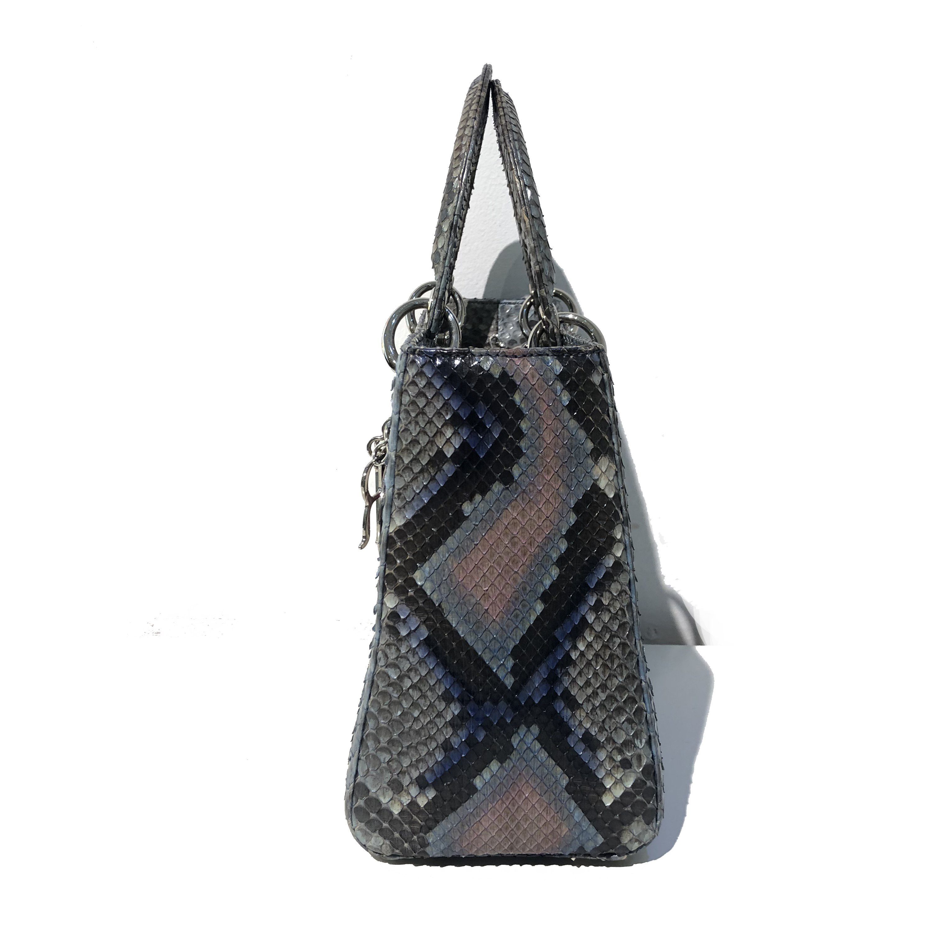 Dior Pink Grey Exotic Leather Medium Lady Dior Handbag