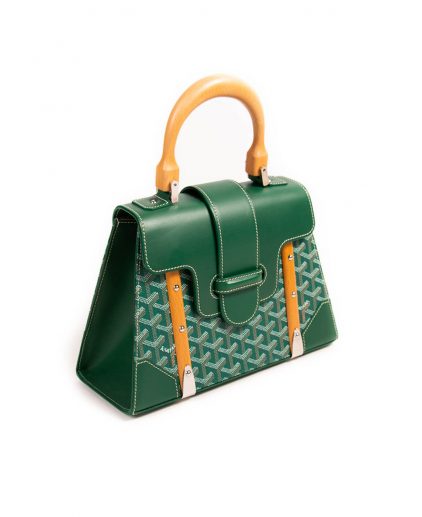 Goyard Green Coated Canvas Leather PM Saigon Top Handle Bag