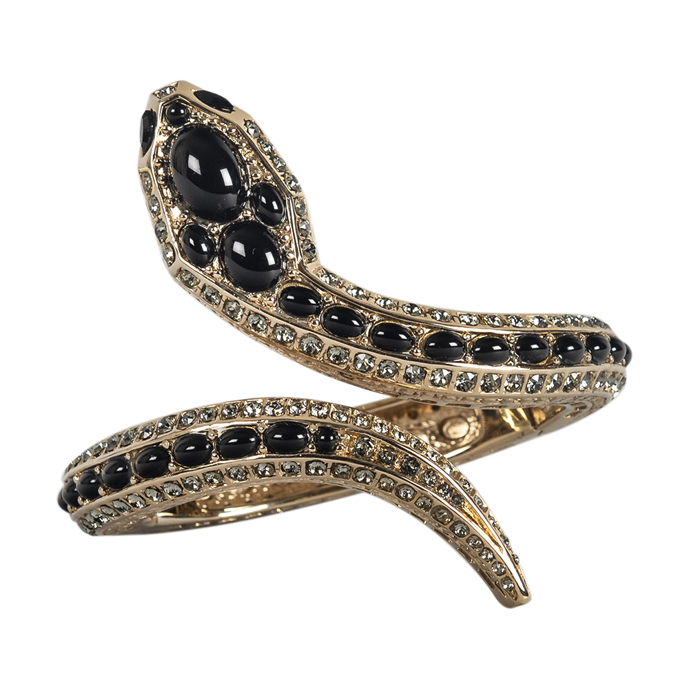 Roberto Cavalli Gold Black Crystal Embellished Serpent Head Bracelet