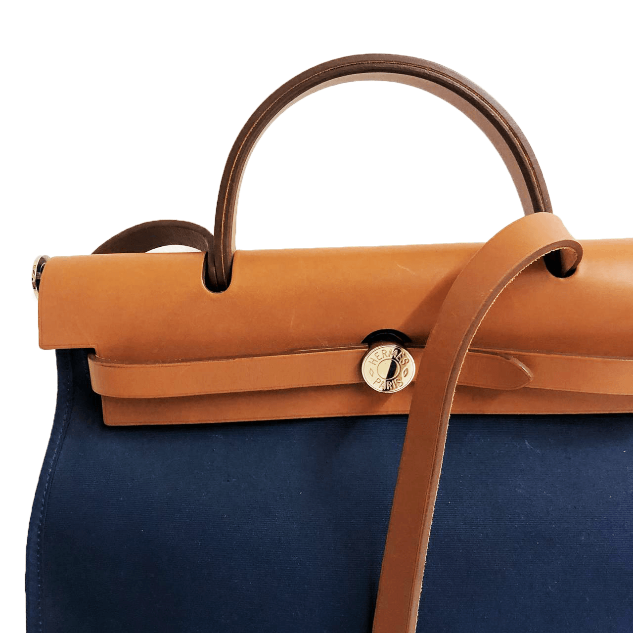 Hermes Blue Canvas Brown Leather Herbag Zip 31 Handbag