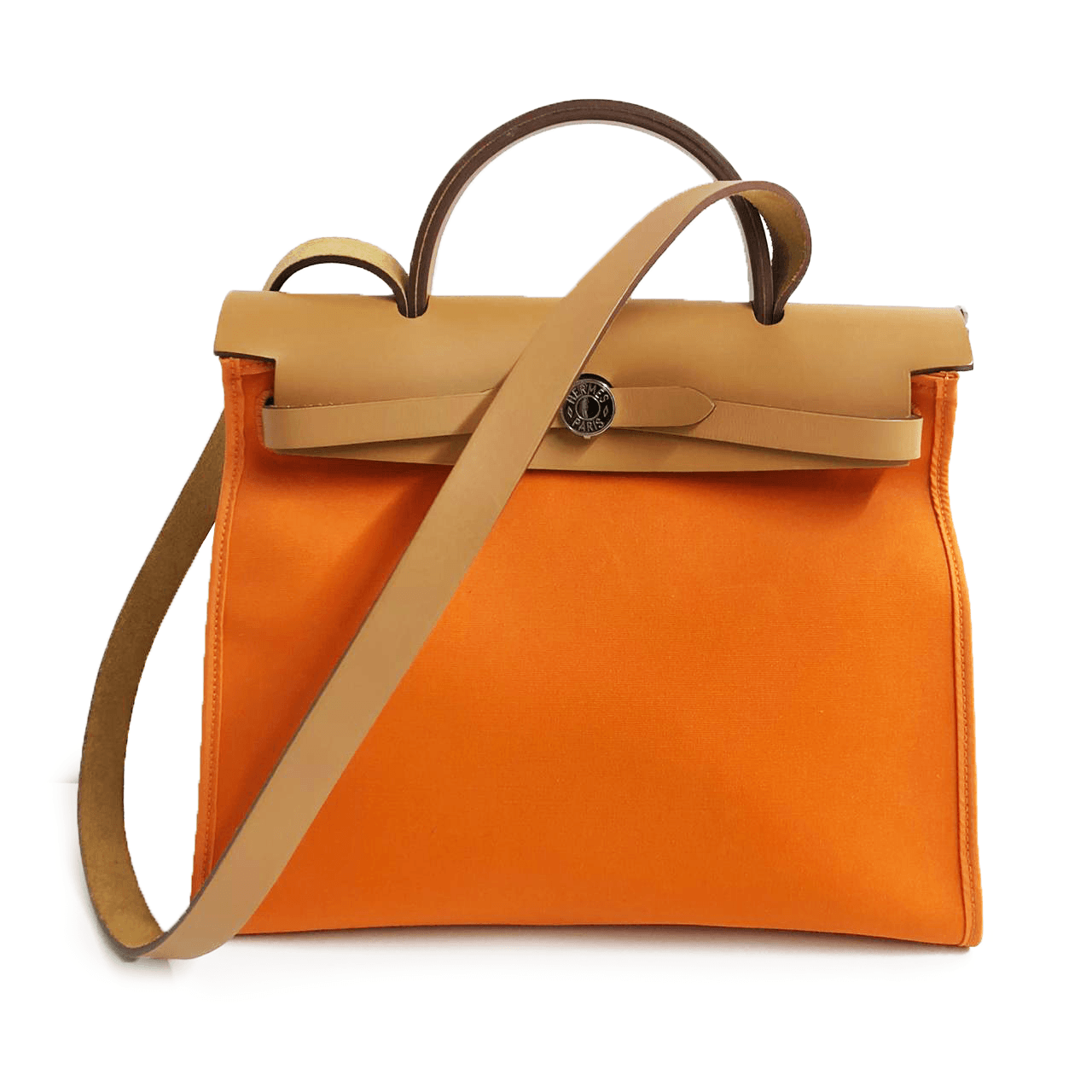 Hermes Orange Poppy/Natural Canvas and Leather Herbag Zip 31 Bag Hermes