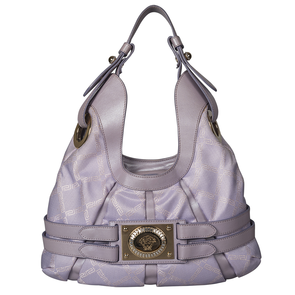 Versace Purple Fabric Leather Shoulder Belt Bag