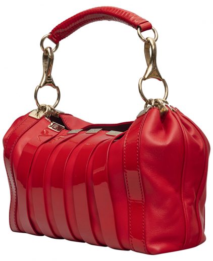 Versace Red Leather Patent Stripe Logo Shoulder Bag