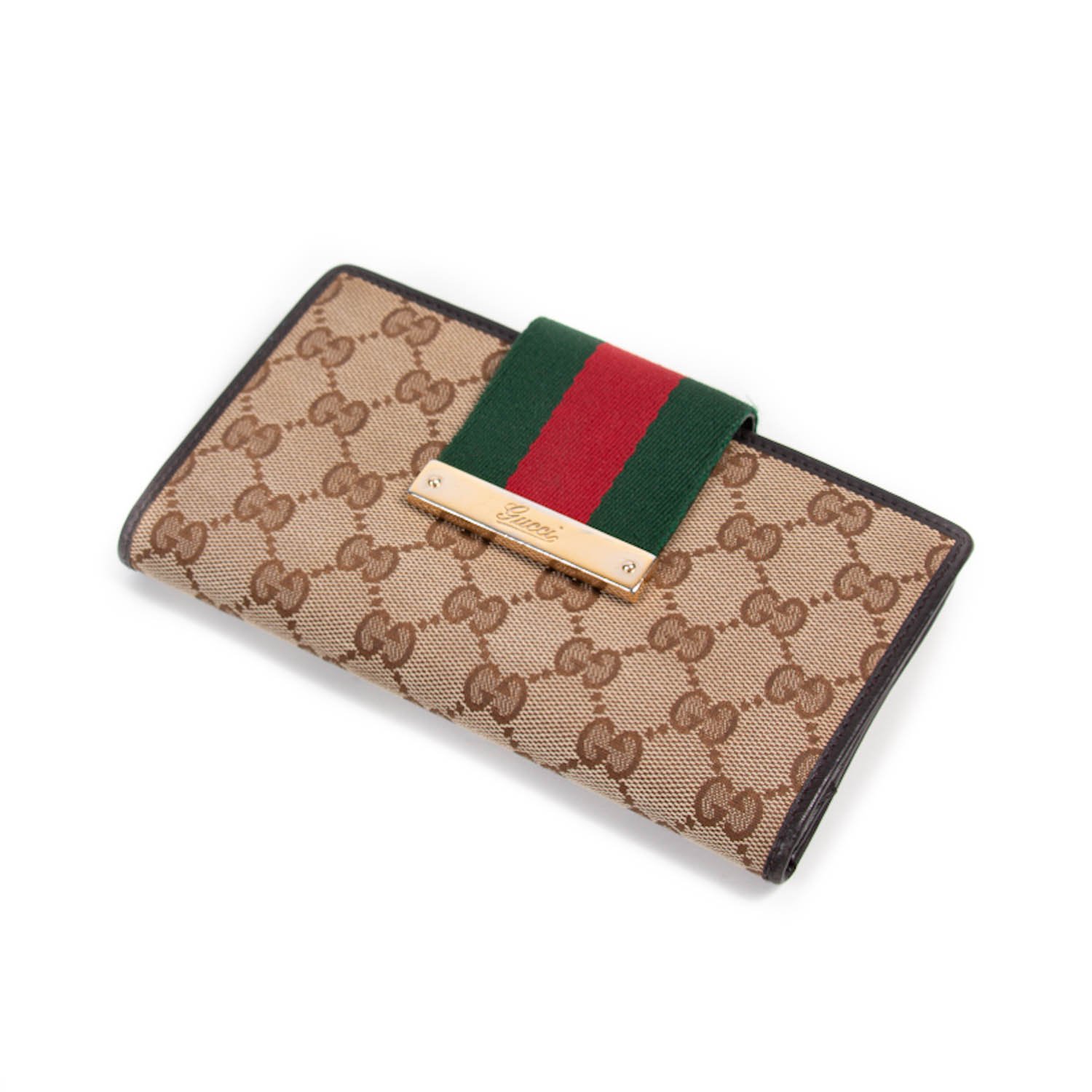 Gucci Red Beige GG Canvas Web Continental Wallet