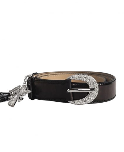 Swarovski Black Leather Embellished Belt
