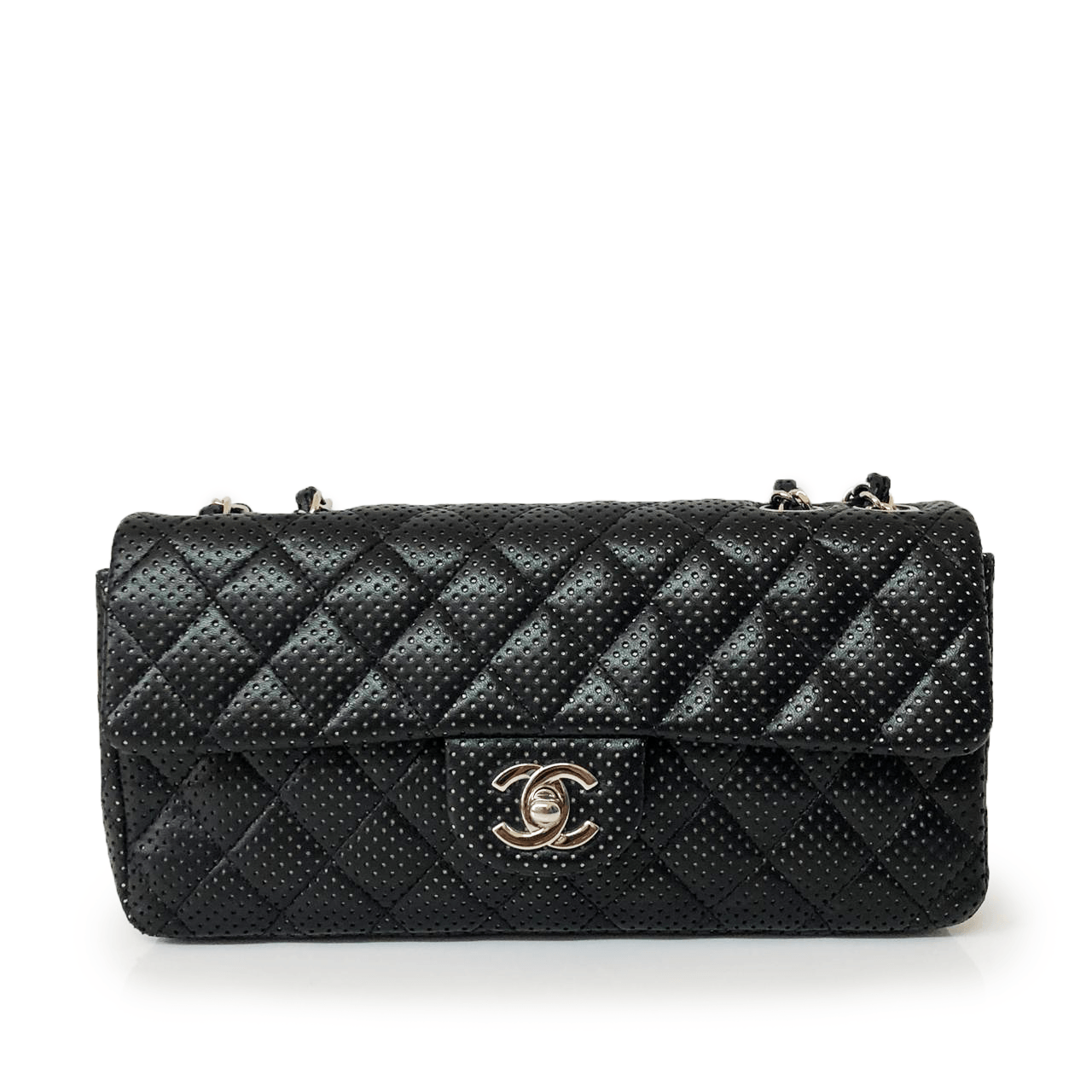 Chanel Perforated Black Leather Shoulder Handbag