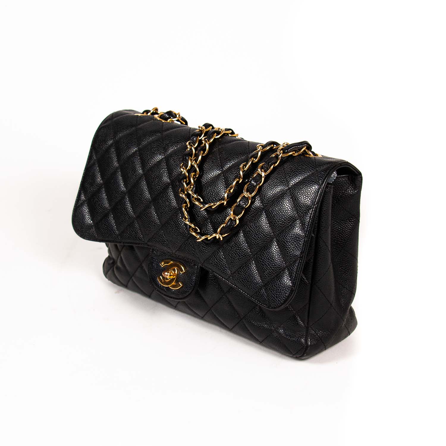 Chanel Black Quilted Caviar Leather Jumbo Classic Single Flap Handbag