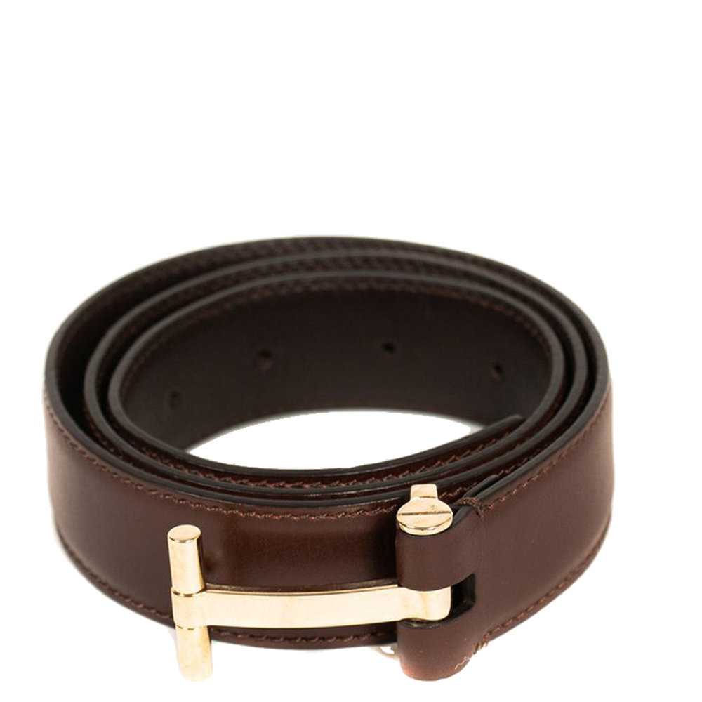 Tom Ford Brown Leather T Buckle Belt 32 Inch