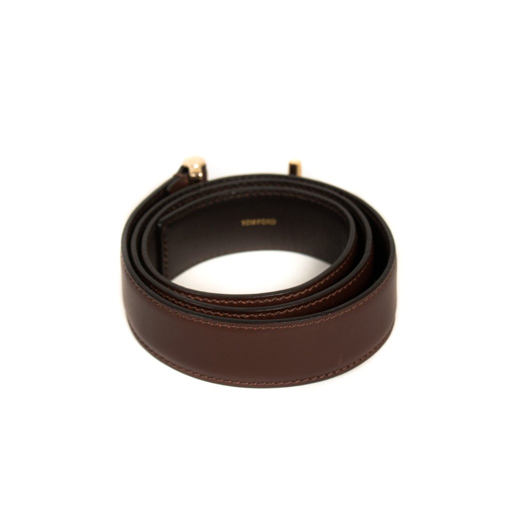 Tom Ford Brown Leather T Buckle Belt 32 Inch