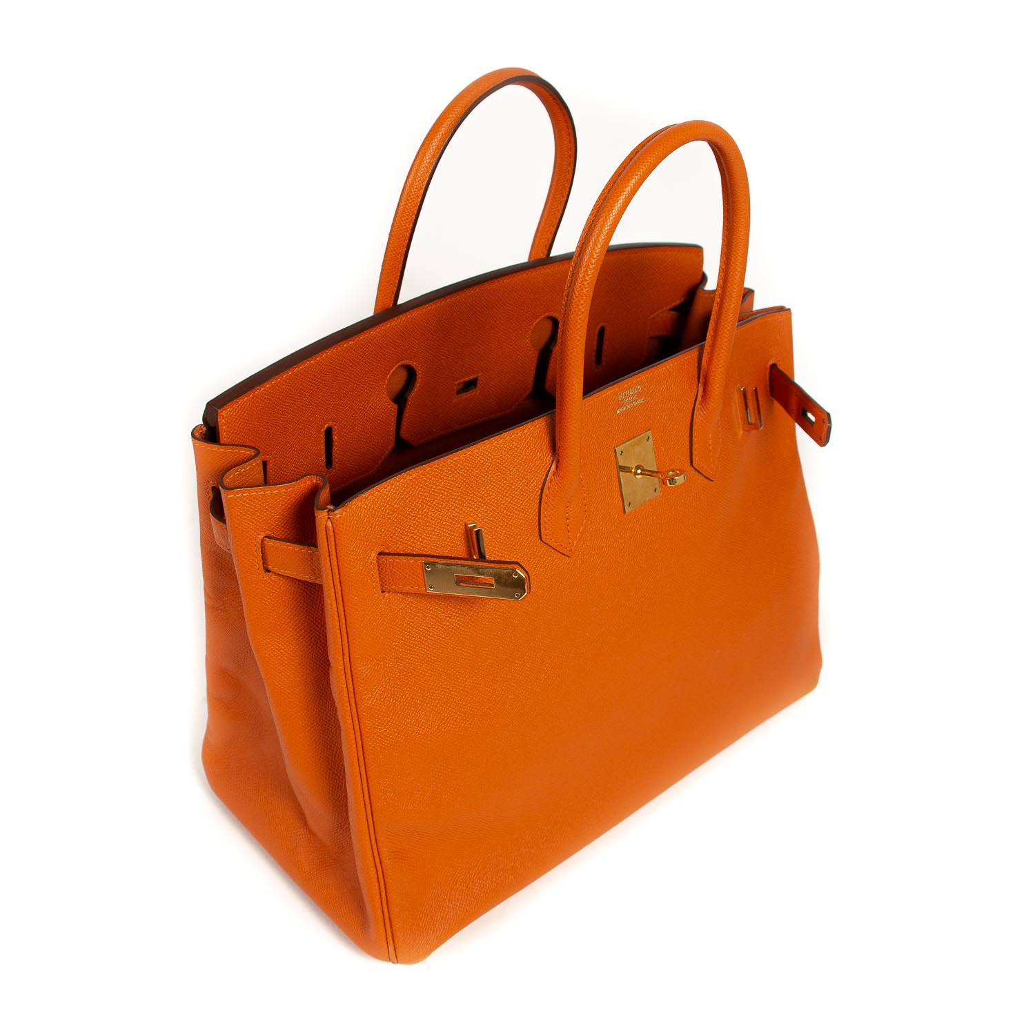Hermes Birkin 35 Bag Feu Orange Togo Gold Hardware • MIGHTYCHIC • 