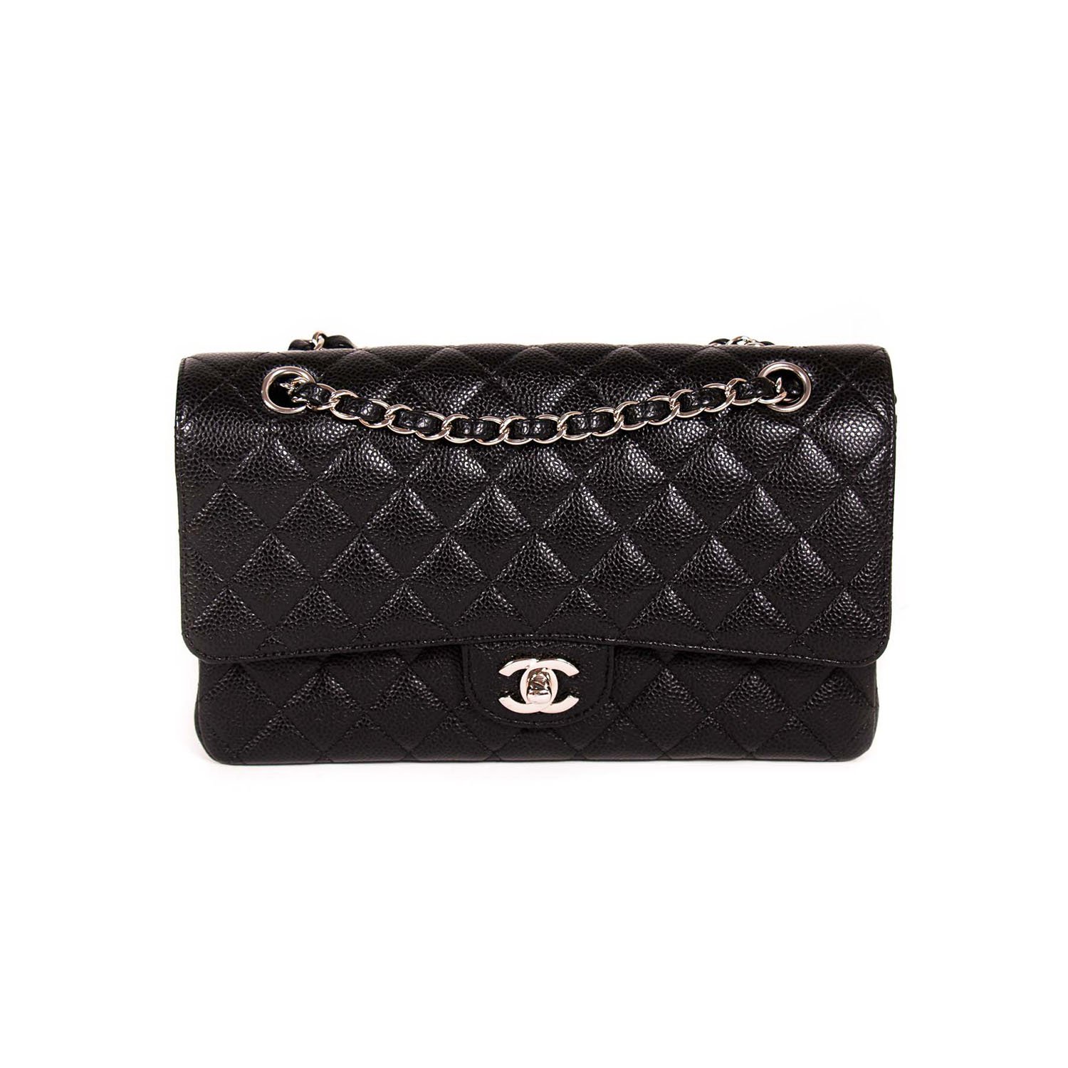 Chanel Black Quilted Caviar Leather Medium Double Flap Bag