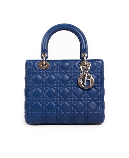Dior Blue Quilted Cannage Leather Medium Lady Dior Tote