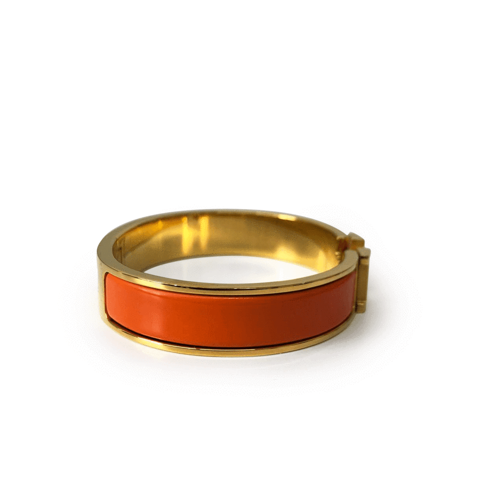 Hermes Clic Clac H Orange Enamel Gold Plated Narrow Bracelet