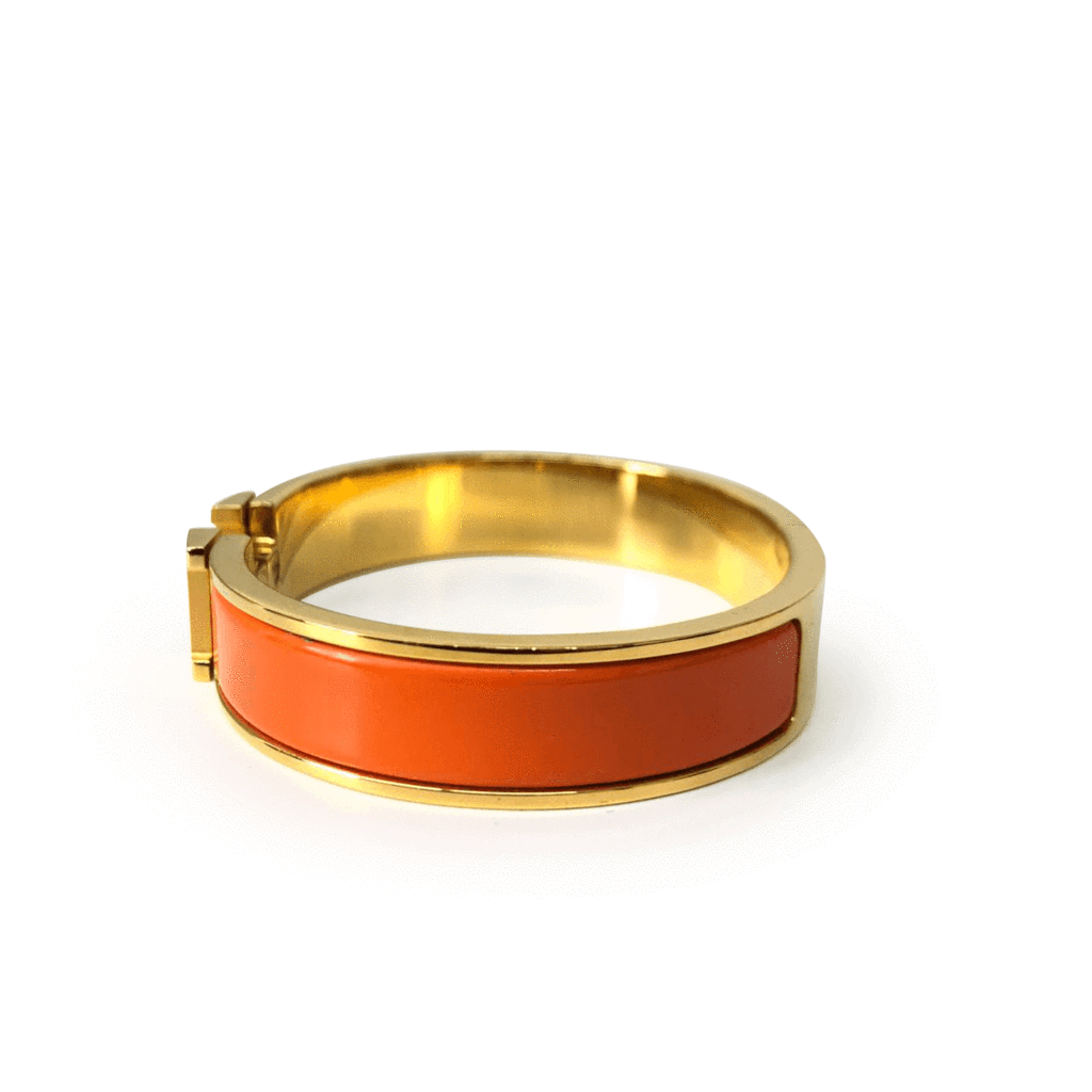 Hermes Clic Clac H Orange Enamel Gold Plated Narrow Bracelet
