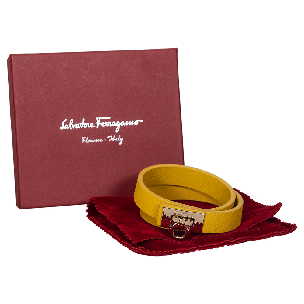 Fendi Salvatore Ferragamo Yellow Leather Gancini Lock Double Wrap BraceletMetallic Leather Crystal Embellished Baguette Shoulder Bag