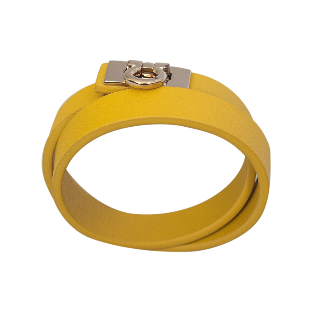 Salvatore Ferragamo Yellow Leather Gancini Lock Double Wrap Bracelet