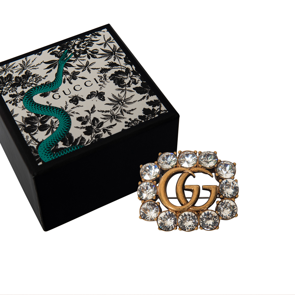 Gucci Double G Crystal Embellished Brooch